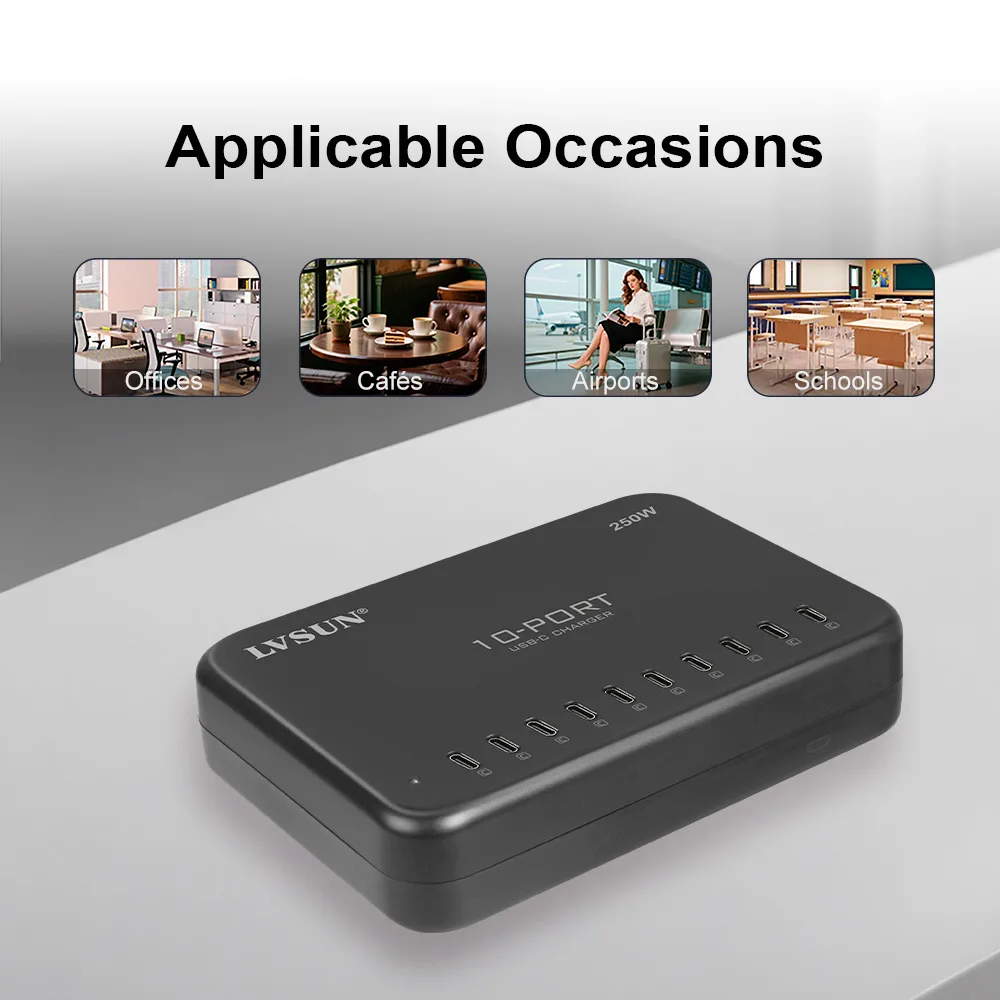 LVSUN USB-C-Ladestation mit 10 Ports für Büros, Cafés, Flughäfen und Schulen