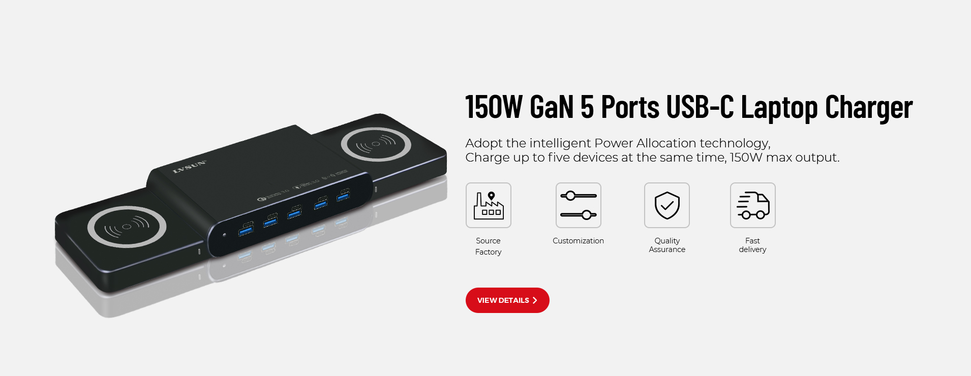 150-W-GaN-Anschlüsse USB-C-Laptop-Ladegerät