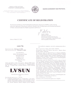 Die Internationalisierung, Spezialisierung-LVSUN® internationaler Markenregistrierungserfolg