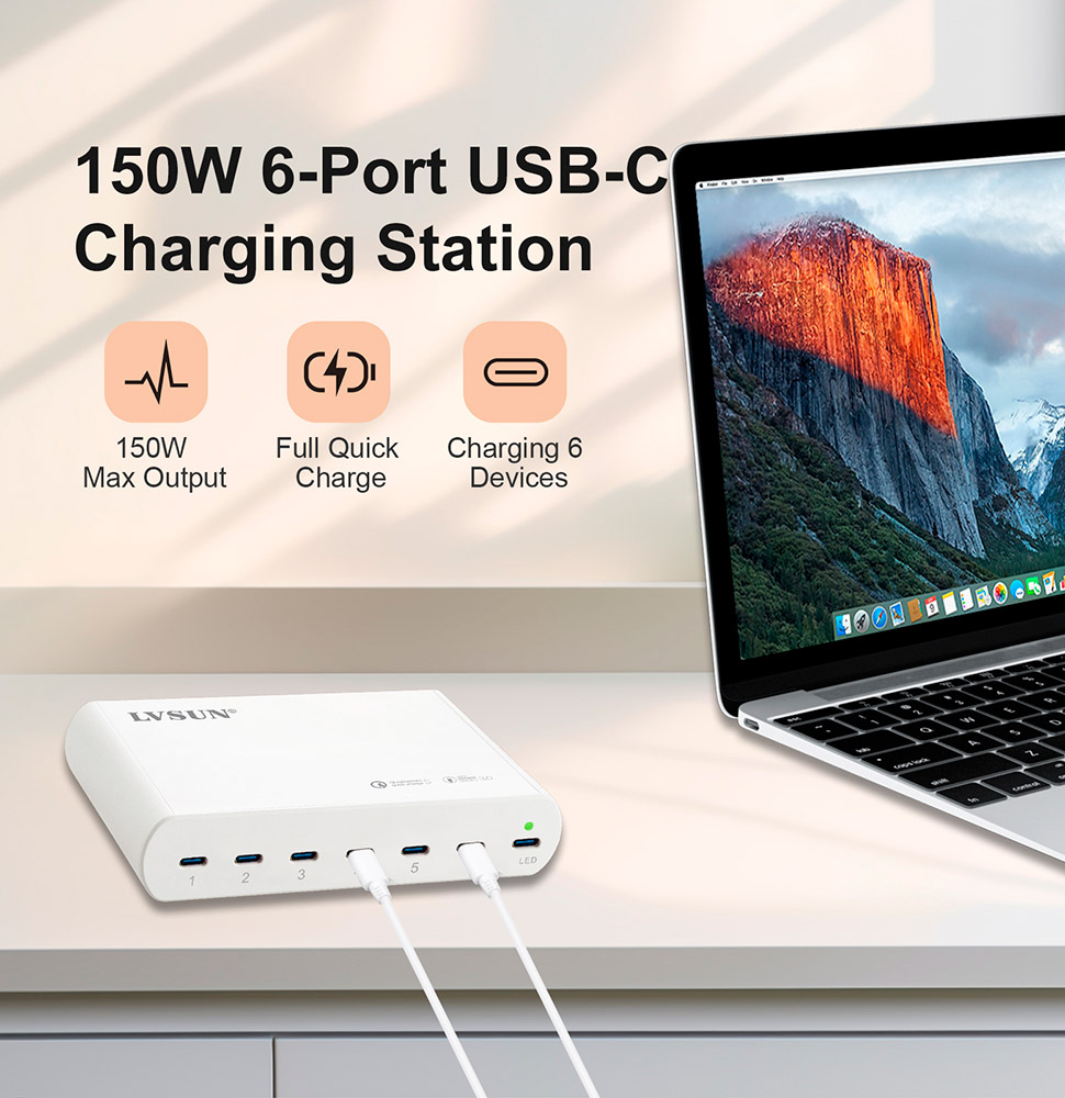 150W 6-Port USB-C Charging Station